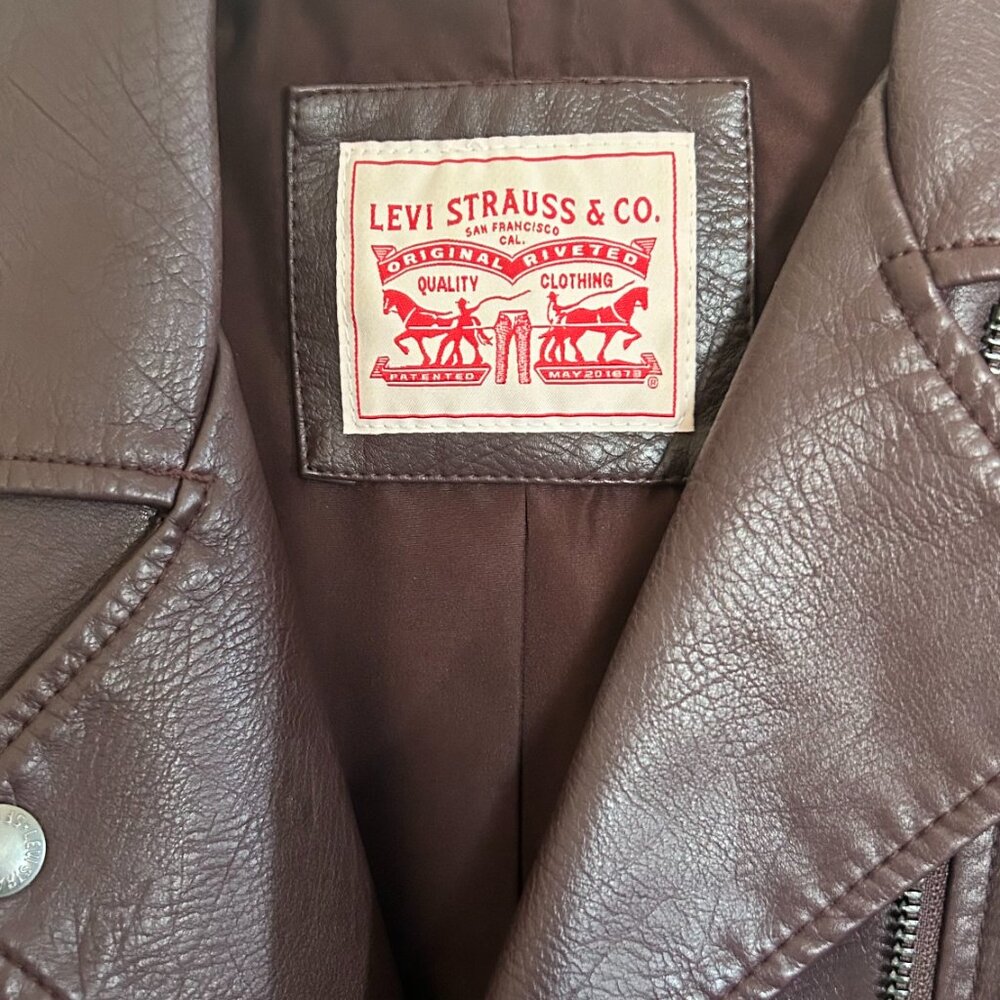 Burgundy, zip up jacket, motorcycle, Levis, chocolate, cropped,, biker, moto - Picture 3 of 4